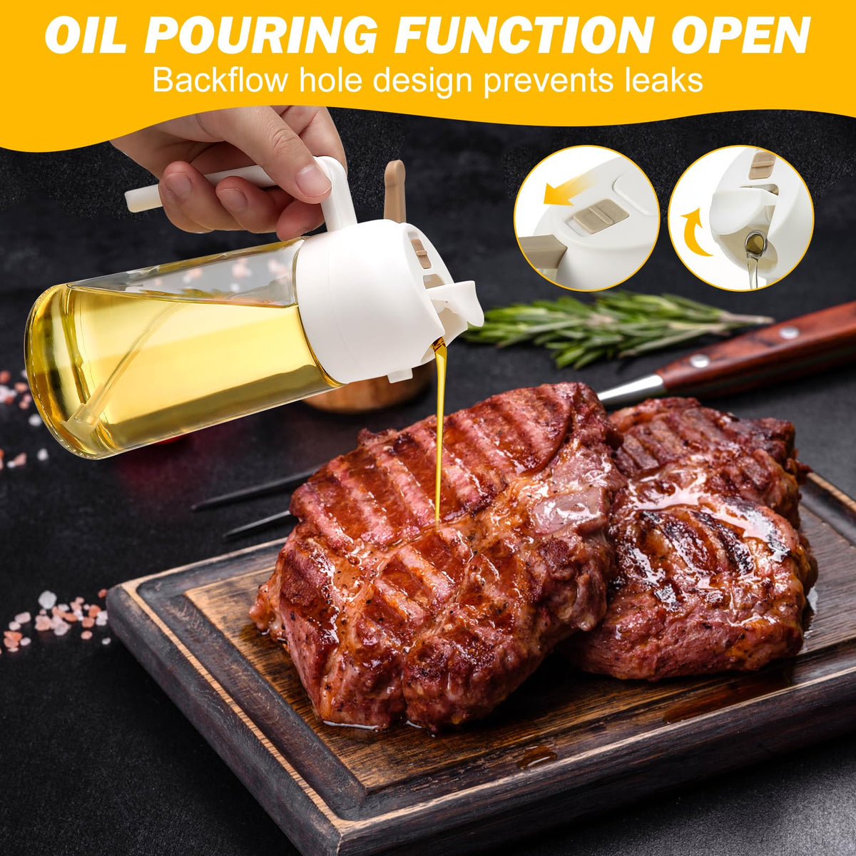 NNEDSZ 600ml 2 in 1 Glass Oil Sprayer Dispenser Kitchen Sprayz Cooking Baking Oil Bottle BBQ SpWhite